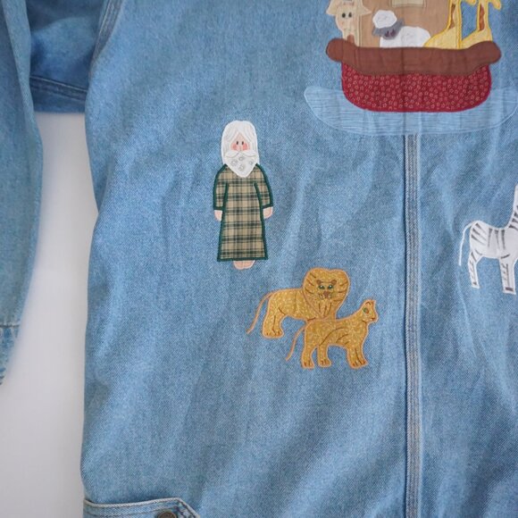 Vintage Sun Belt Blue Cotton Denim Jacket Noahs Ark Cabincore Farm Animals L - Picture 12 of 14
